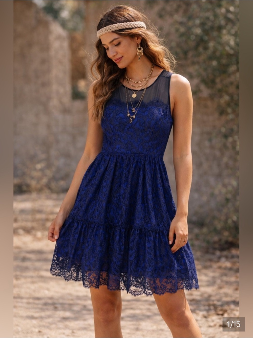Anthropologie Moulinette Soeurs Royal Blue Black Lace Silk Trim Dress Sz 4